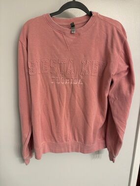 Pink Crewneck Sweatshirt with Appliqué Logo: Siesta Key Florida